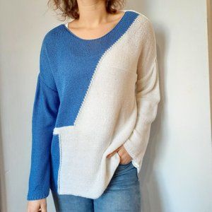 Knit white and blue sweater